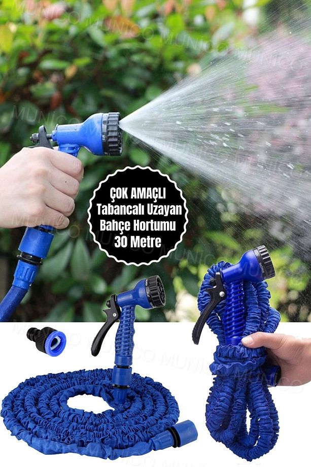 Ergonomik ve Kullanıcı Dostu Uzayan Hortum 30 Metre Kolay Saklama ve Ayarlanabilir Su Spreyi - 1