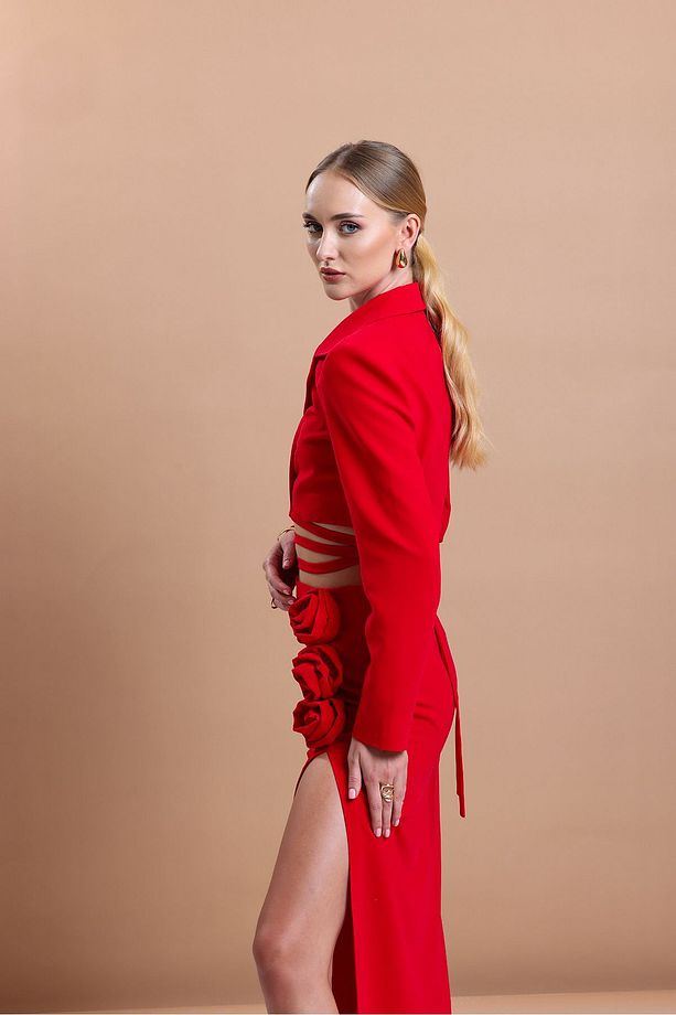 Crop Blazer ve yırtmaçlı maxi etek - 5