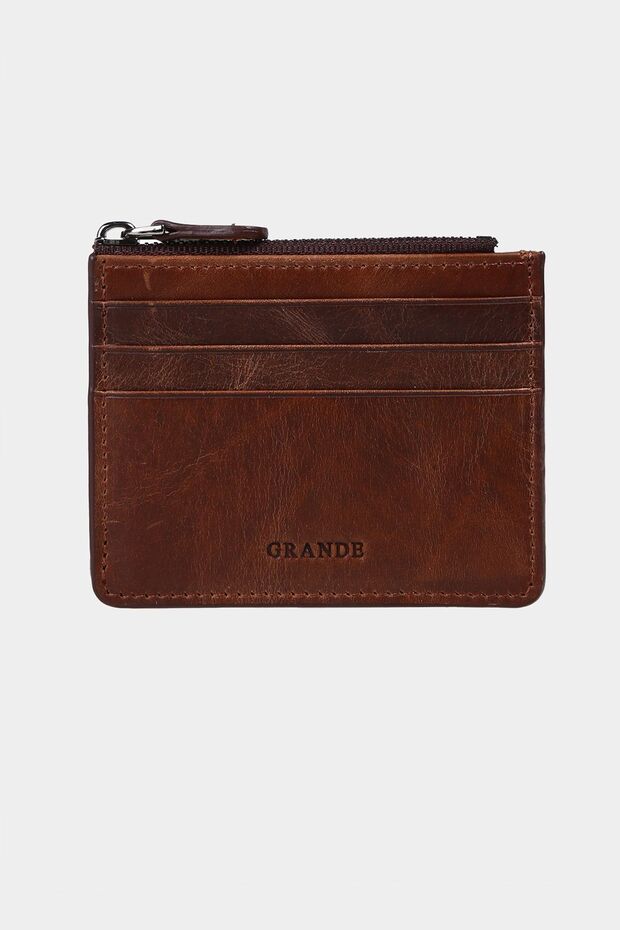 3603 Genuine Leather Coin Compartment Zippered Wallet for Men and Women Card Holder Antique Brown