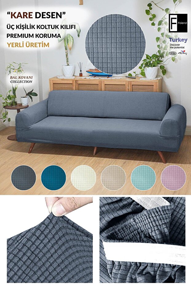 Lycra Flexible 3 Seater Dark-Grey Elastic Sofa Cover | Elastic Seat Cover | Seat Cover