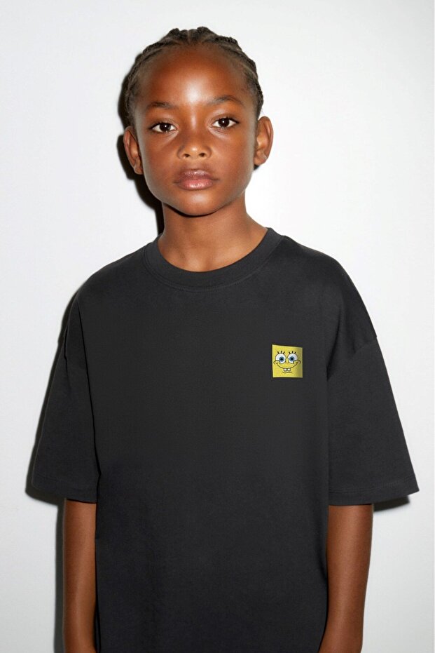 The Champ Spongebob Printed Black Kids T-Shirt