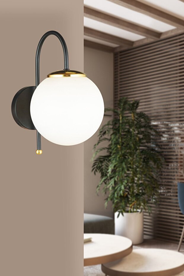 Black Cane White Glop Glass Downward Facing Modern Sconce