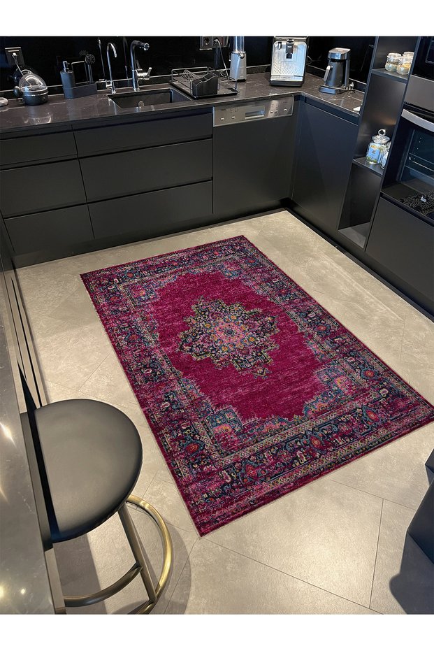 Fuchsia Pink Ethnic and Vintage Theme Woven Base Carpet 1388