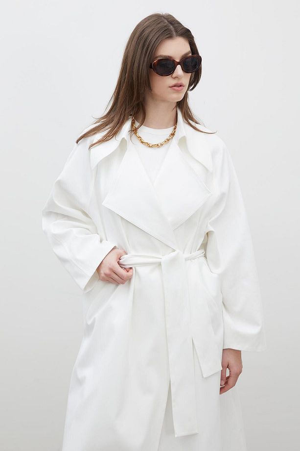 OVERSIZE GENİŞ YAKA TRENÇKOT EKRU - 5