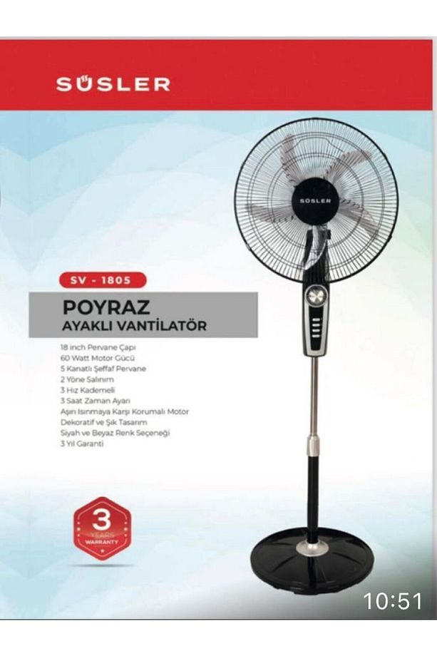 Sv - 1805 Poyraz Ayaklı Vantilatör - Siyah - 1