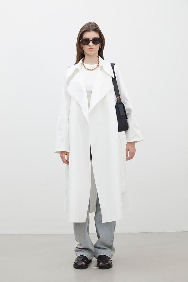 OVERSIZE GENİŞ YAKA TRENÇKOT EKRU - 2