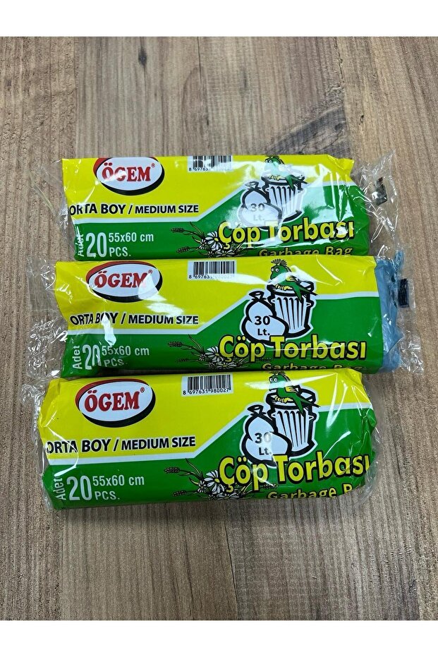 Ögem Medium Garbage Bag 20 Pieces Roll 3 Pack 55x60 Blue 60 Pieces