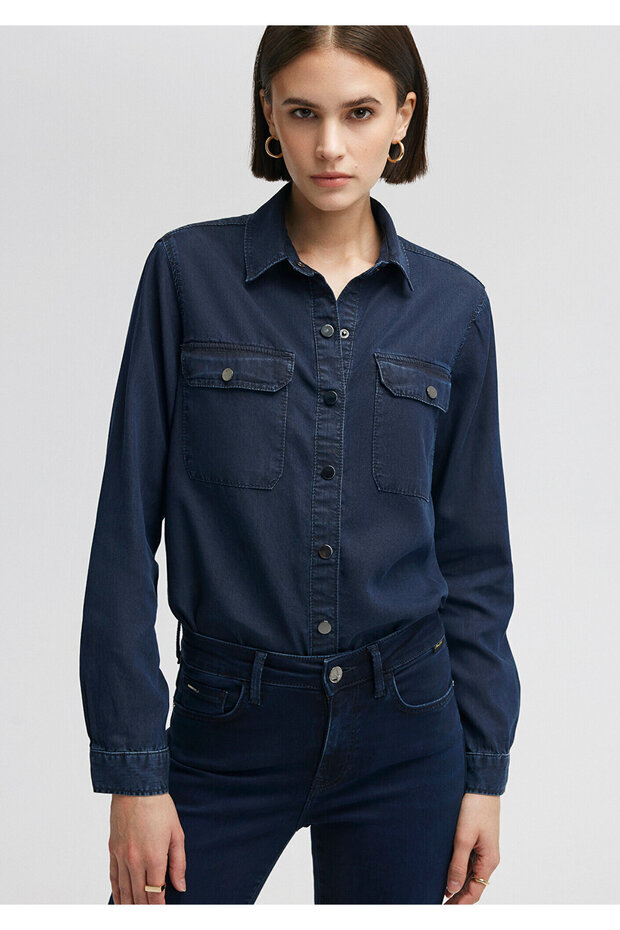 Freya Gold Klasik Mürekkep Jean Gömlek Slim Fit / Dar Kesim 122748-23171 - 1