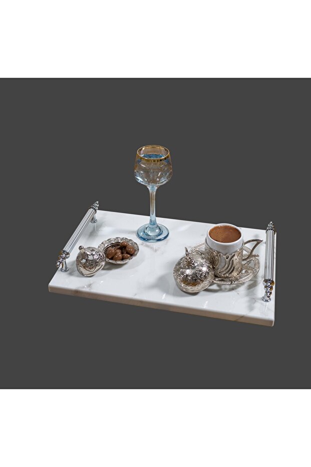 Veys - Engagement & Presentation Tray - Tea & Coffee Tray - GRAY HANDLE - WHITE
