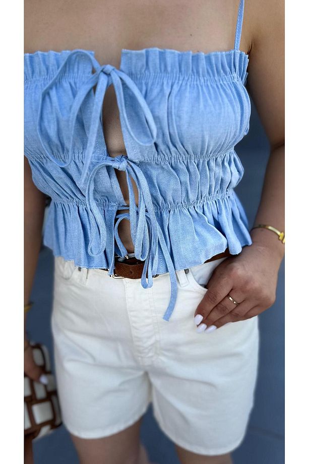 Ekru Denim Şort - 7