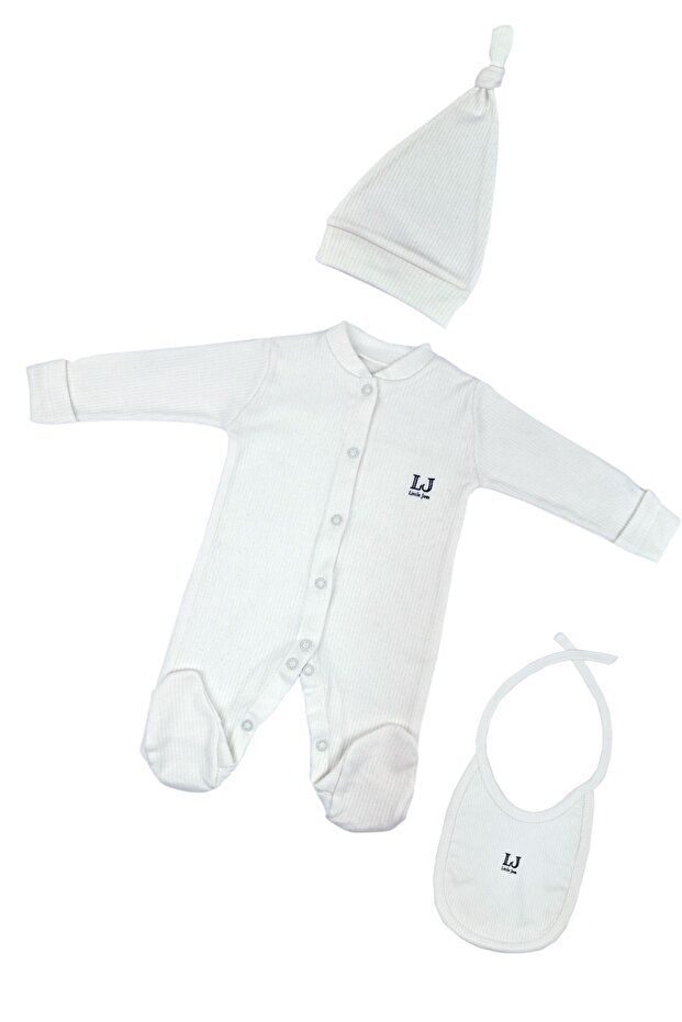 3-Piece Baby Body Set, Jumpsuit+Hat+Bib, 100% Organic Cotton Baby Gift Set, Newborn Set