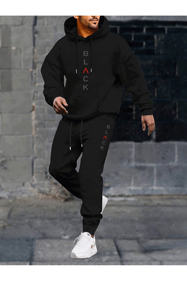 Black Printed Tracksuit Set - 1