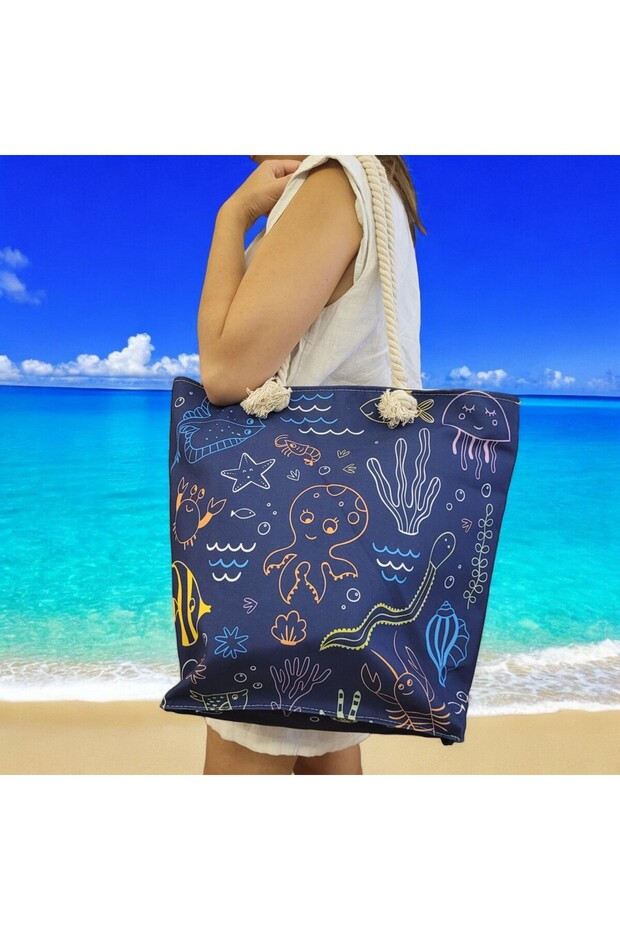 Sea Creatures Pattern Beach Shopping Bag - 3