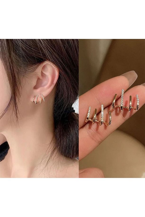 Çelik tek delik çoklu görünüm pençe model 4’lü görünen küpe - 1