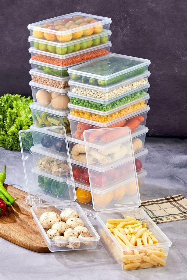 Flexy Mix 20'li Set Hava Almaz Kendinden Kapaklı Derin Dondurucu Saklama Kabı (10x 1lt - 10x 2lt) - 1