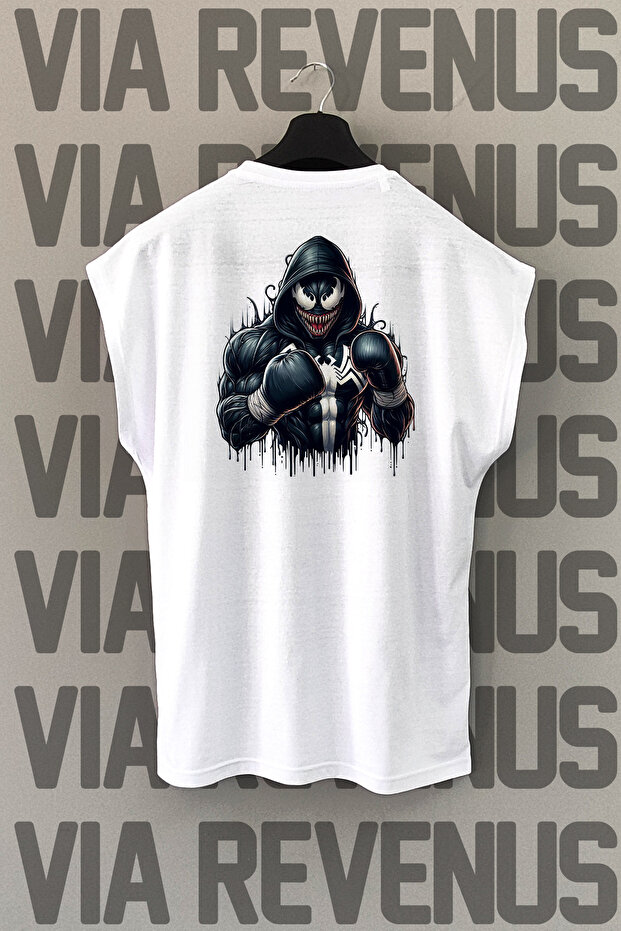 Boxing Back Printed Zero Sleeve White Sports T-Shirt