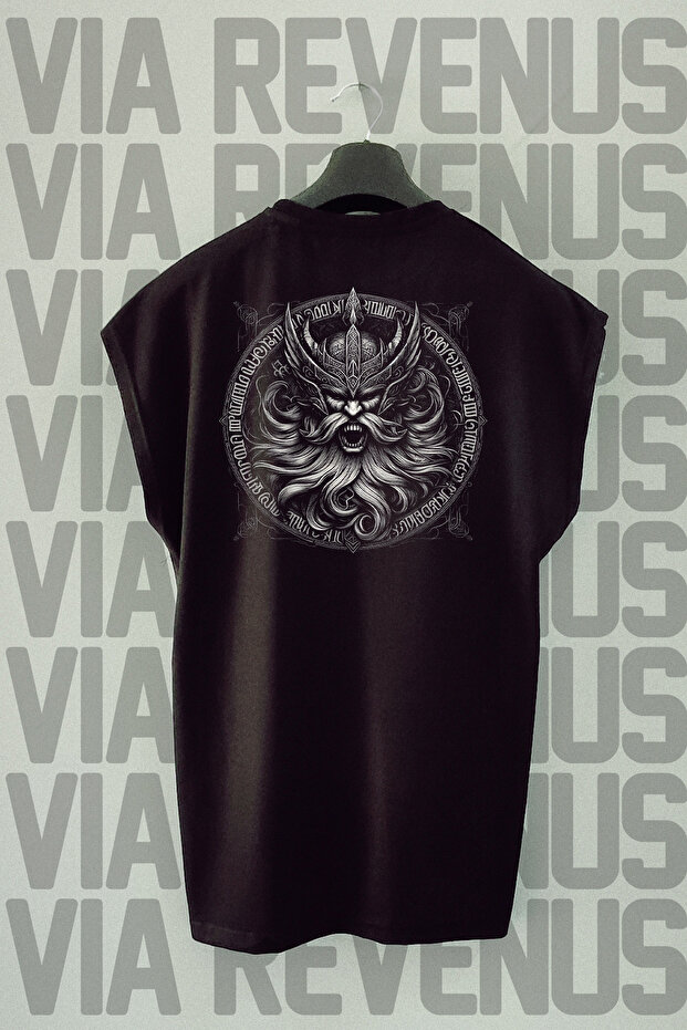 Odin Back Printed Zero Sleeve Black Sports T-Shirt