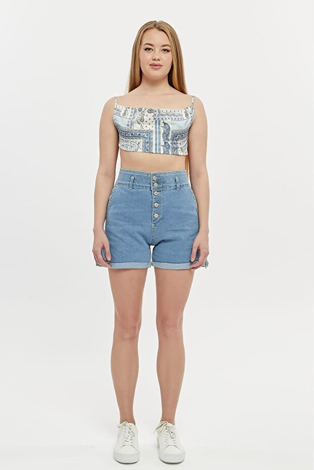Kn Double Leg 5 Button Women's Denim Shorts