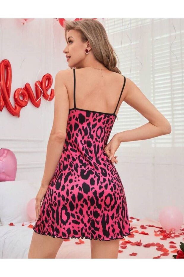 Kadın Askılı Gecelik PembeLeopard - 6