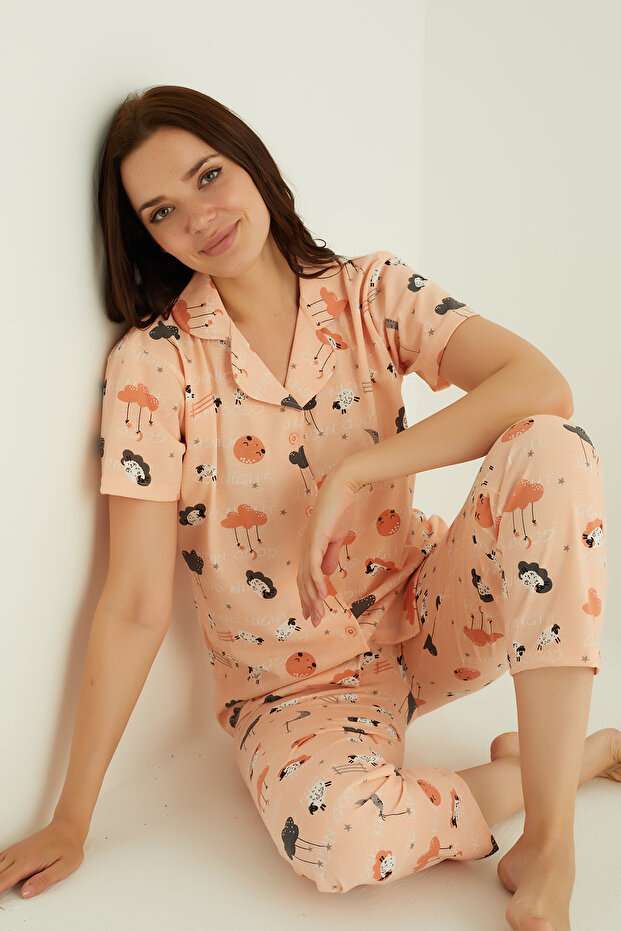 PAMUKLU DÜĞMELİ PİJAMA TAKIM - 1