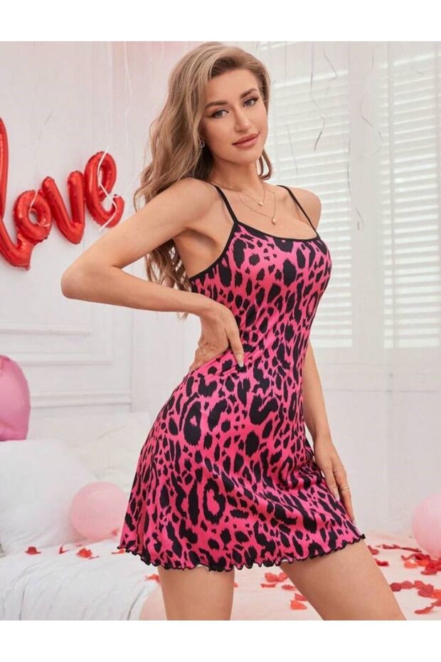 Kadın Askılı Gecelik PembeLeopard - 2