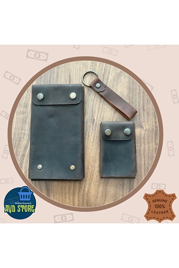 Handmade Leather Set: Wallet , Card Holder , and Keychain