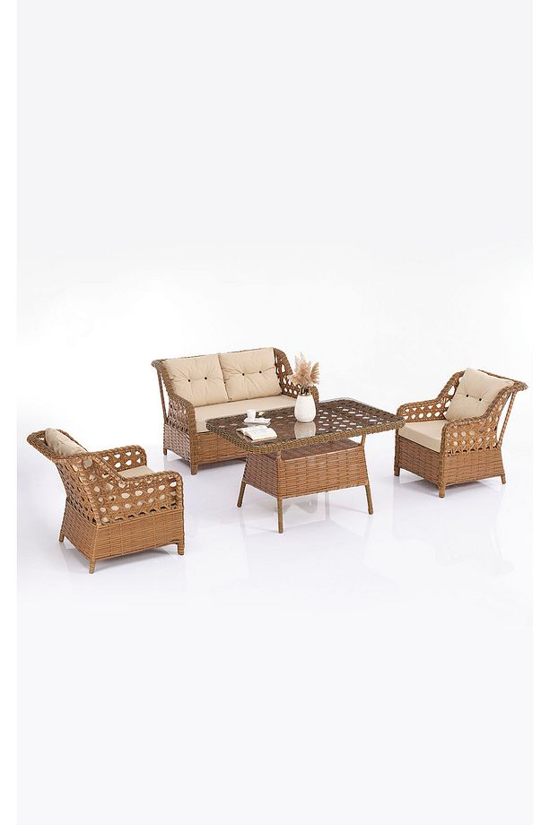 Eren Rattan Bahçe Balkon Takımı 2+1+1 Kahve - 1