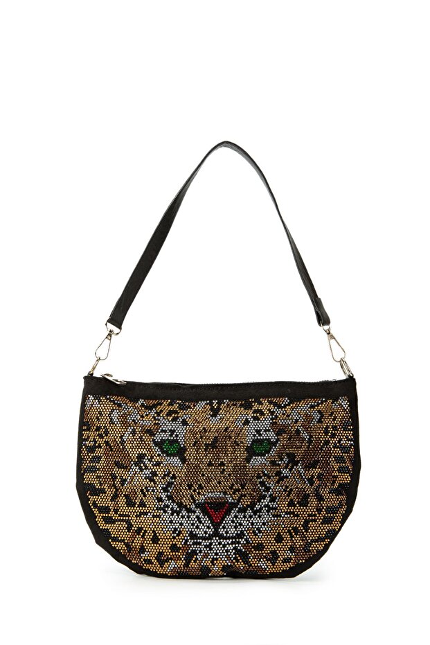 Long Strap Stoned Brillante Women's Crossbody Bag Leopard