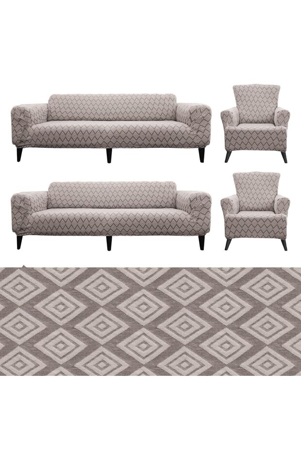 3+3+1+1 Star Patterned Jacquard Cotton Sofa Cover Set - Stretch Elastic Washable Sofa Cover