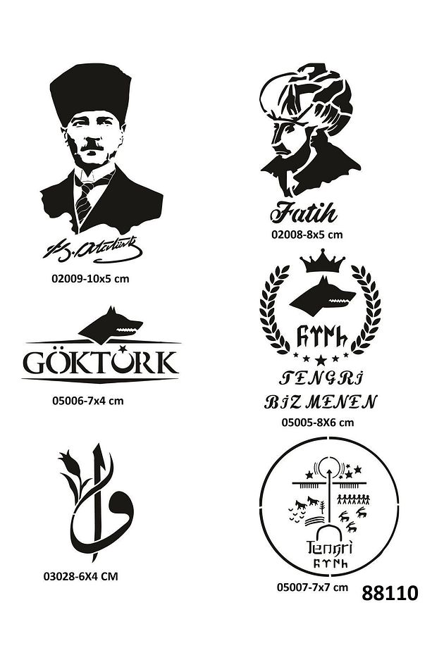 Fatih Atatürk 6 Adet Geçici Dövme Şablonu Spreysiz Sadece Stencil - 1