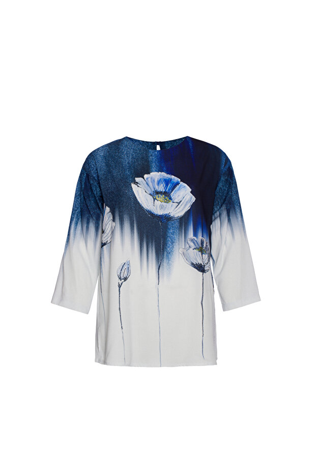 Flower Pattern Printed Relaxed Cut Plus Size Women's Blouse
