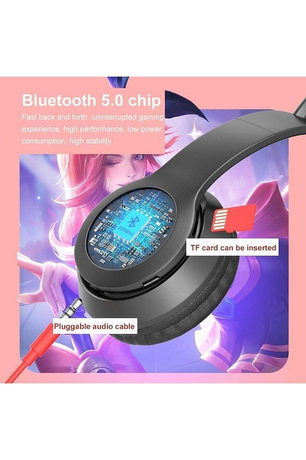P47m Sevimli Renkli Kedi Kulak Bluetooth Kulaklık Pembe - 6
