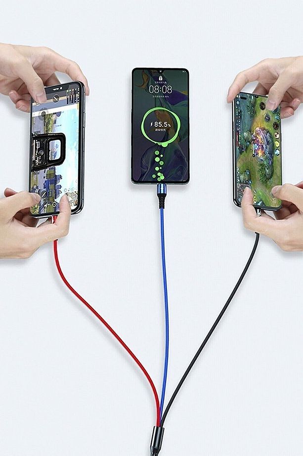 Huawei Xiaomi Samsung Iphone Uyumlu Örgü Hasır Çoklu Şarj Kablosu Type-c Micro Lightning - 4
