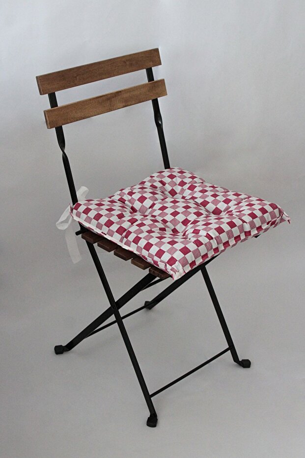 4 Adet Dekoratif Pofidik Sandalye Minderi Bağcıklı 40x40 (KARE-FUŞYA) - 3