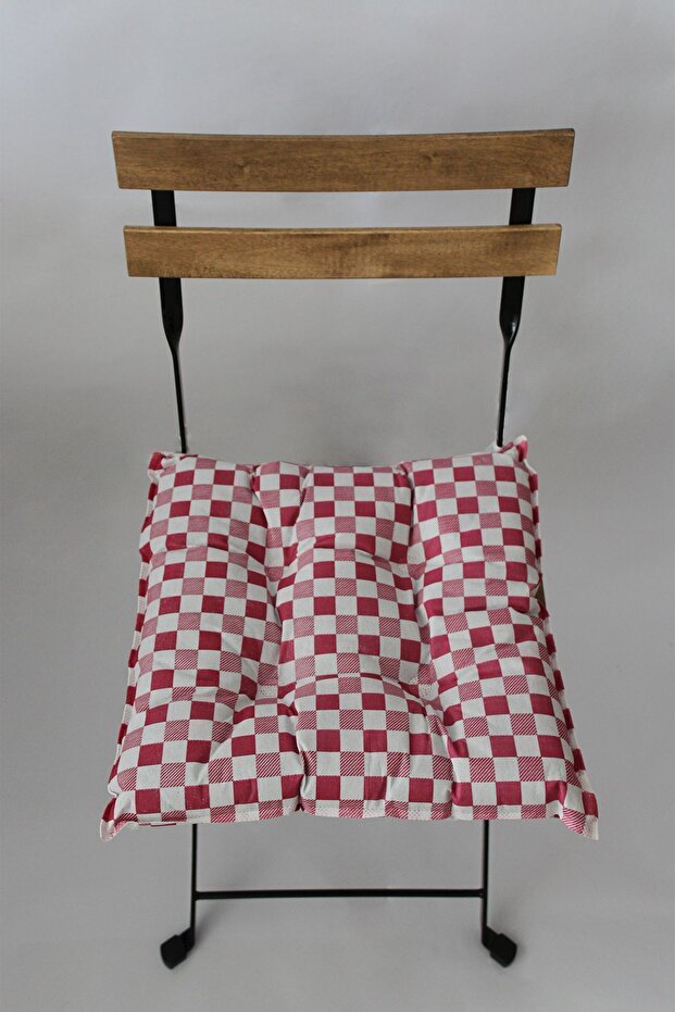 4 Adet Dekoratif Pofidik Sandalye Minderi Bağcıklı 40x40 (KARE-FUŞYA) - 2