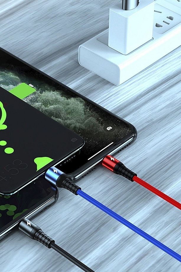 Huawei Xiaomi Samsung Iphone Uyumlu Örgü Hasır Çoklu Şarj Kablosu Type-c Micro Lightning - 5