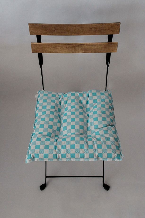 4 Adet Dekoratif Pofidik Sandalye Minderi Bağcıklı 40x40 (KARE-MAVİ) - 2
