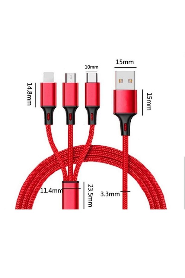Huawei Xiaomi Samsung Iphone Uyumlu Örgü Hasır Çoklu Şarj Kablosu Type-c Micro Lightning - 4