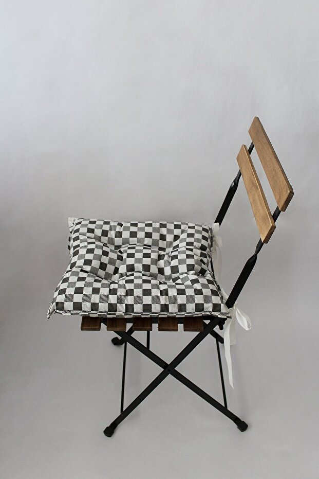 4 Adet Dekoratif Pofidik Sandalye Minderi Bağcıklı 40x40 (KARE-GRİ) - 4