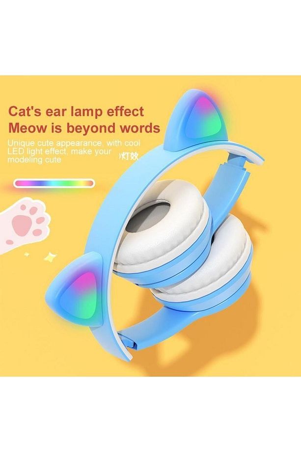 P47m Sevimli Renkli Kedi Kulak Bluetooth Kulaklık Pembe - 3