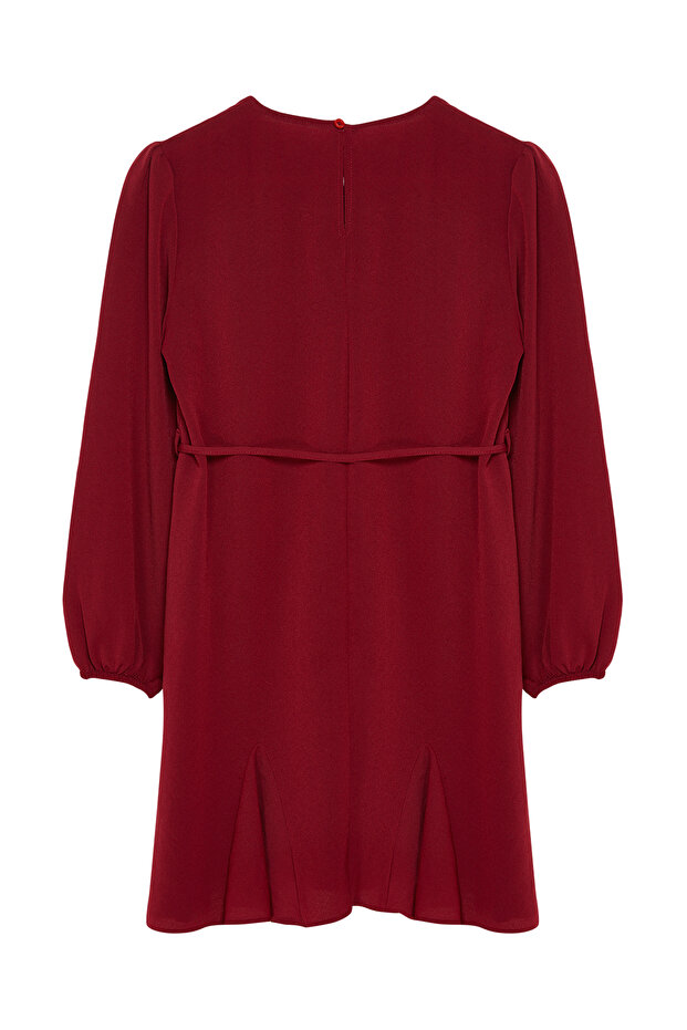 Bordo Kuşaklı Düz Mini Dokuma Elbise TWOAW24EL00337 - 7