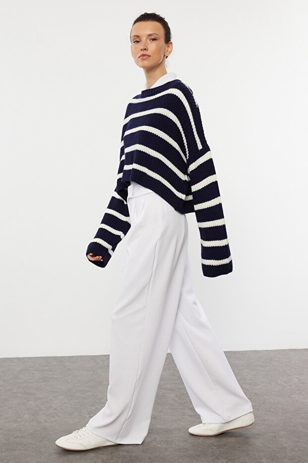 Beyaz Cırt Cırt Kapamalı Yüksek Bel Pileli Wide Leg Pantolon TWOAW24PL00177 - 3