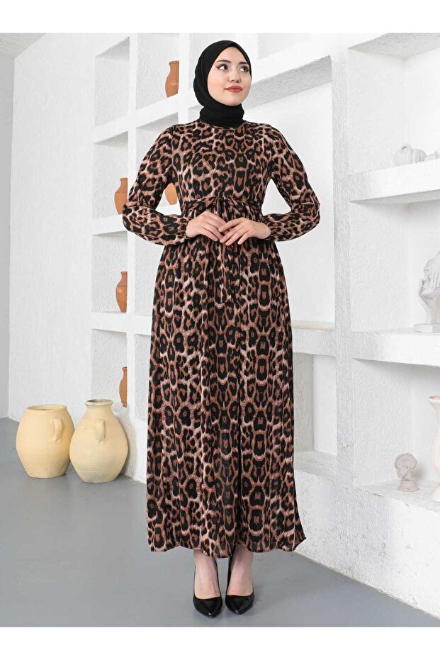 Leopard Patterned Hijab Dress - 700 Model - 2