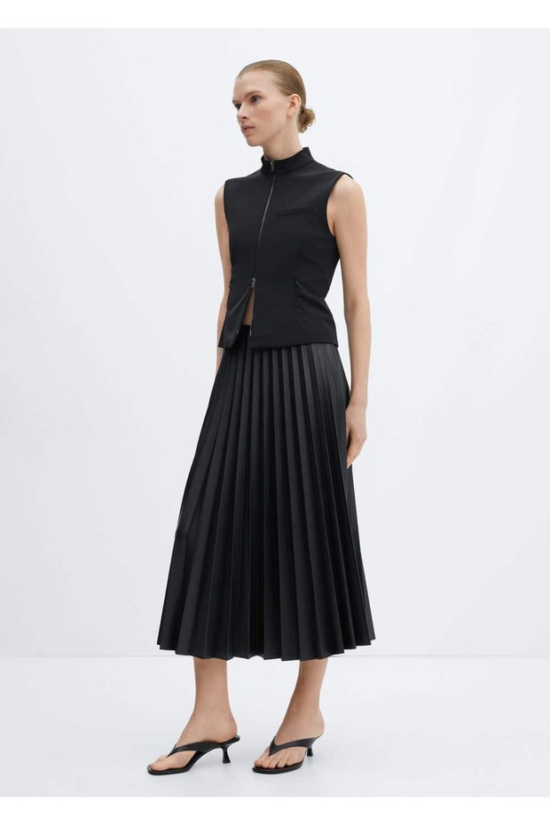 Deri görünümlü pilili etek - 2