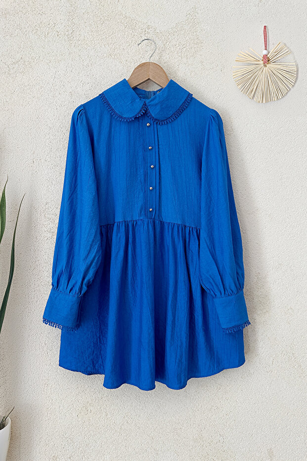 Bebe Yaka Dantelli Tunik - Saks - 3