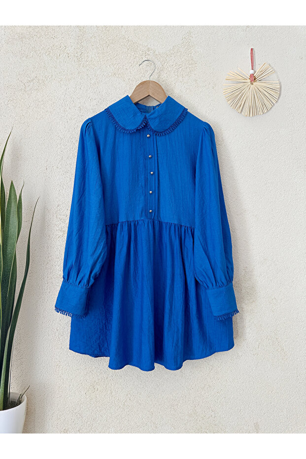 Bebe Yaka Dantelli Tunik - Saks - 2