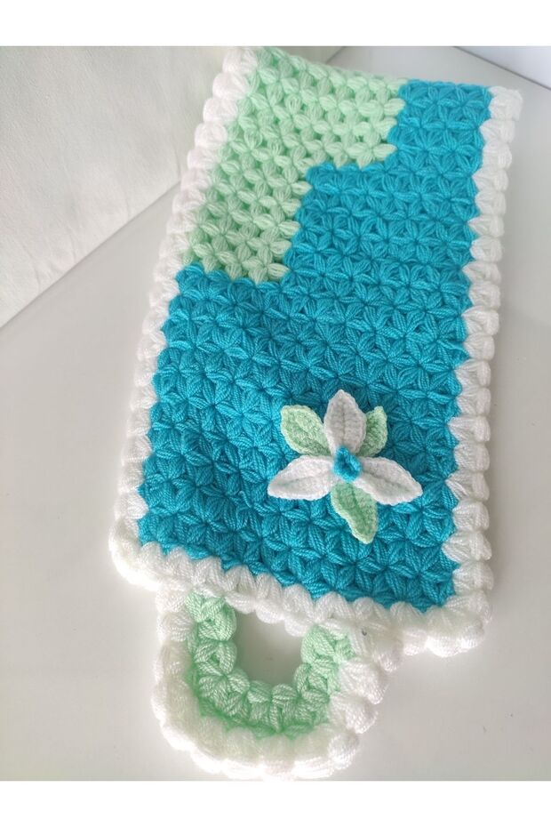 Hand Knitted Long Washcloth Dowry Rectangular Floral Washcloth