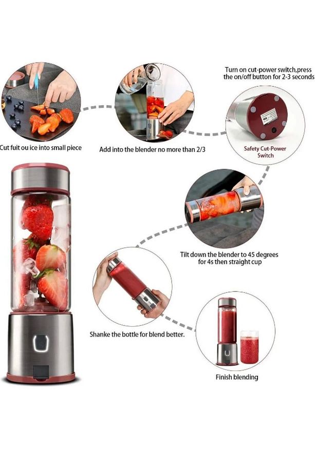 450 ml Taşınabilir Şarj Edilebilir Kişişel Blender Shake Smoothie Blender Keskin Bıçaklı Buz Kırıcı - 4