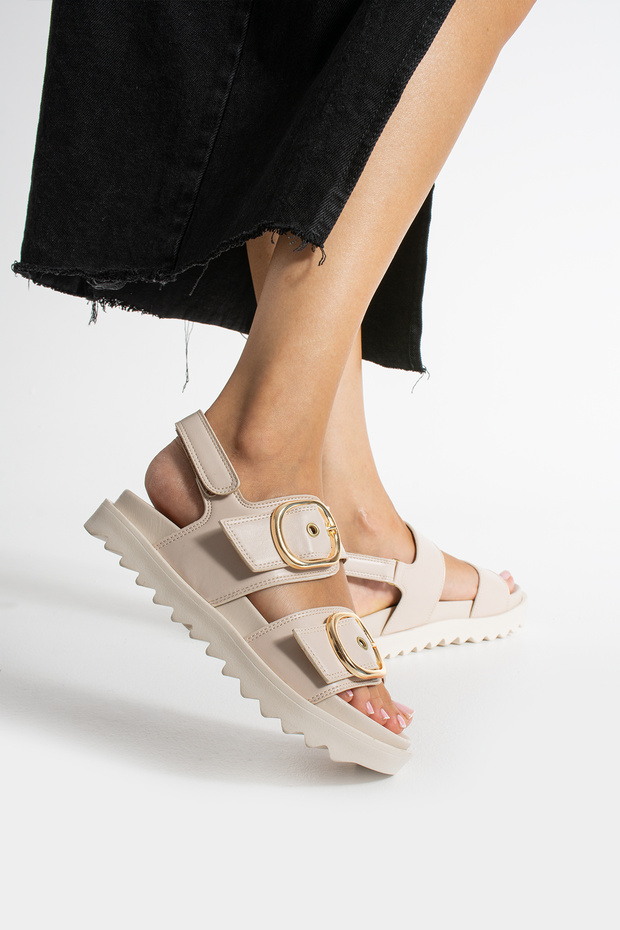 Bercına Velcro Buckle Anatomical Sole Sandals with Buckle Accessory Detail