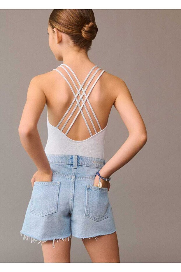 Paçaları Dikişsiz Denim Şort - 5